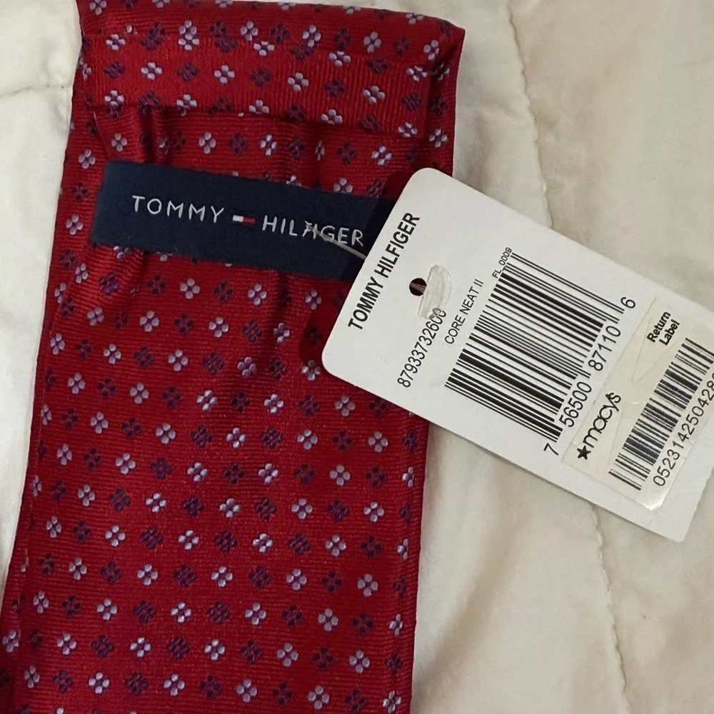 NWT Tommy Hilfiger Mens Necktie Tie Double Print Office Red Blue Silk